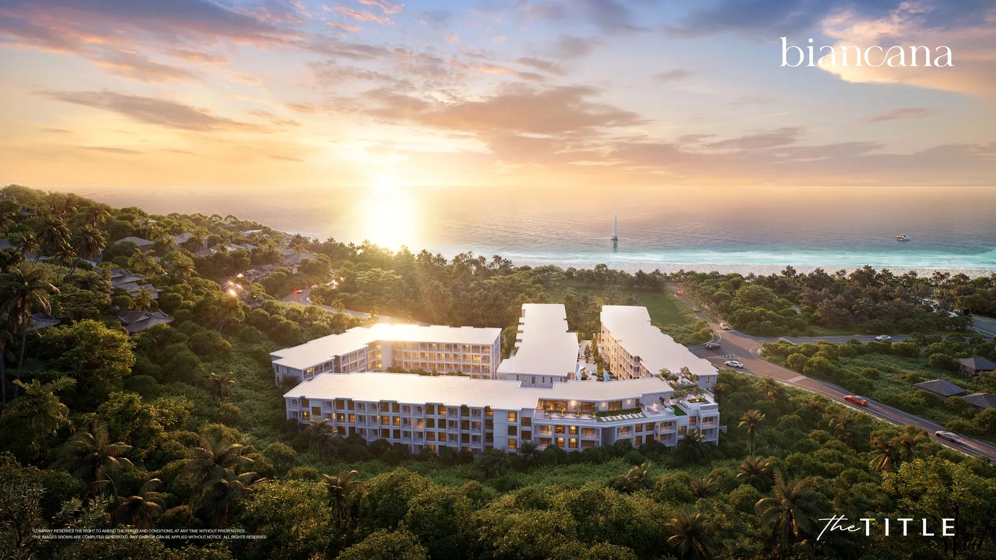 Biancana Surin, Phuket: Aerial overall view towards the sea