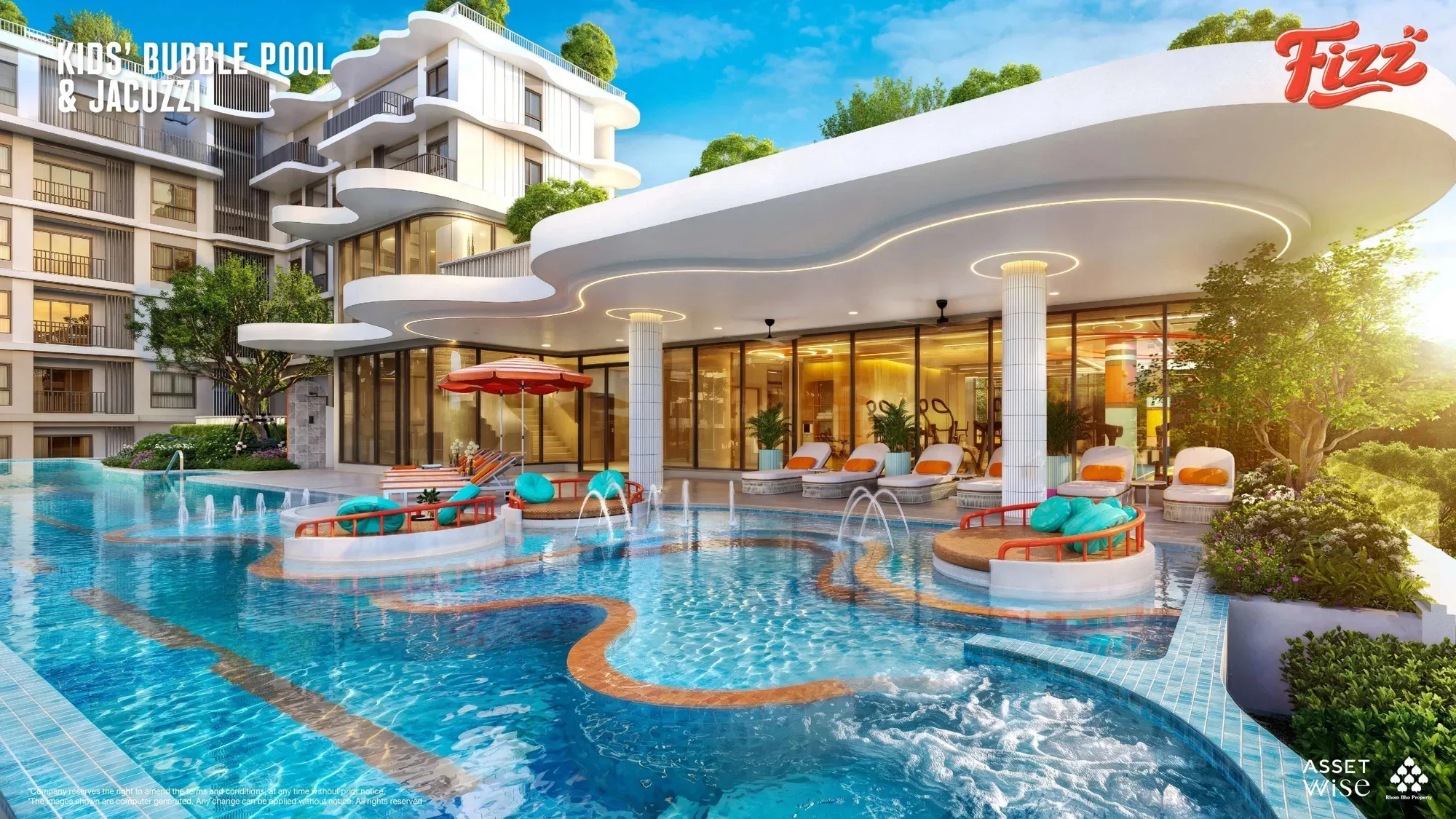Fizz Kata, Phuket: Kids' bubble pool and jacuzzi, clubhouse gym behind glass