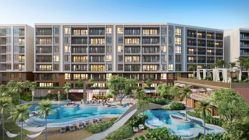 SO Origin Bangtao Beach, condos around a pool in Bang Tao, Phuket (developer render)