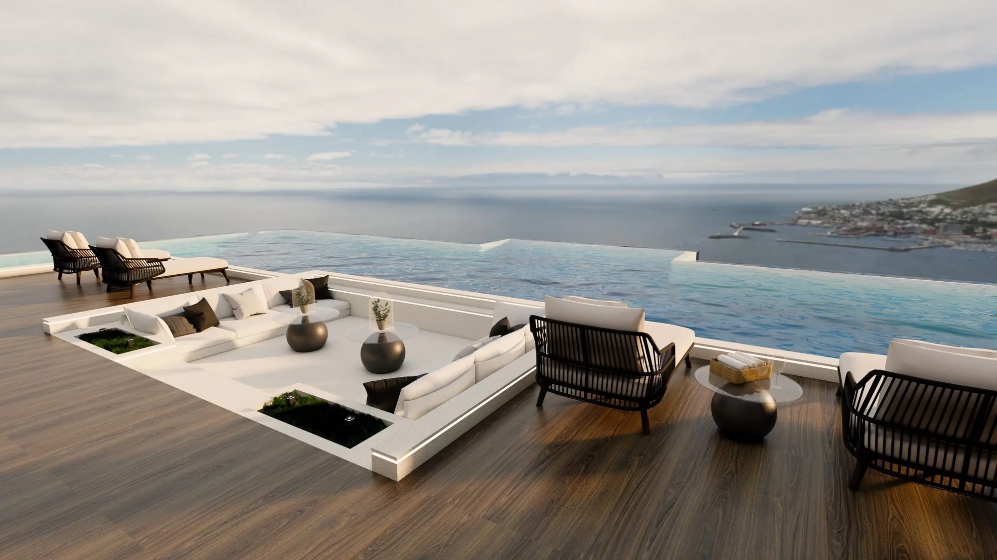 Sea-view terrace with an infinity pool above a bay in Phuket