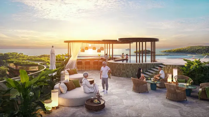 Layan Verde rooftop terrace at sunset (developer render)